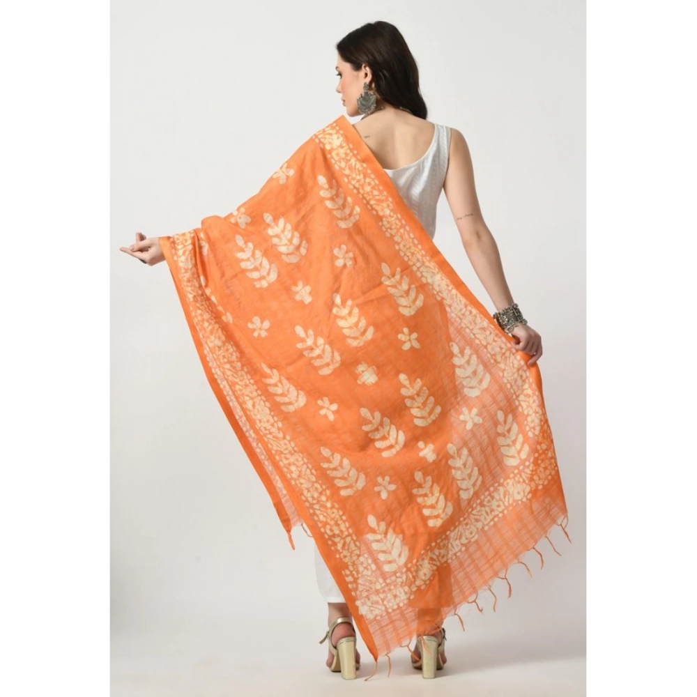 Generic Women's Cotton Printed Dupatta (Orange, Length: Free Size) - Image 4