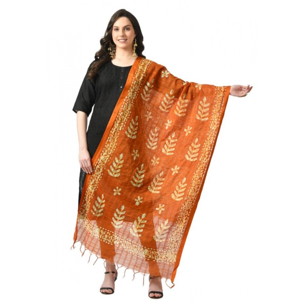 Generic Women's Cotton Printed Dupatta (Mustard, Length: Free Size)