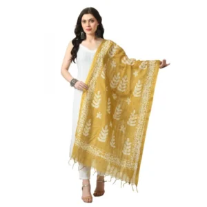 Generic Women's Cotton Printed Dupatta (Gold, Length:ย Free Size)