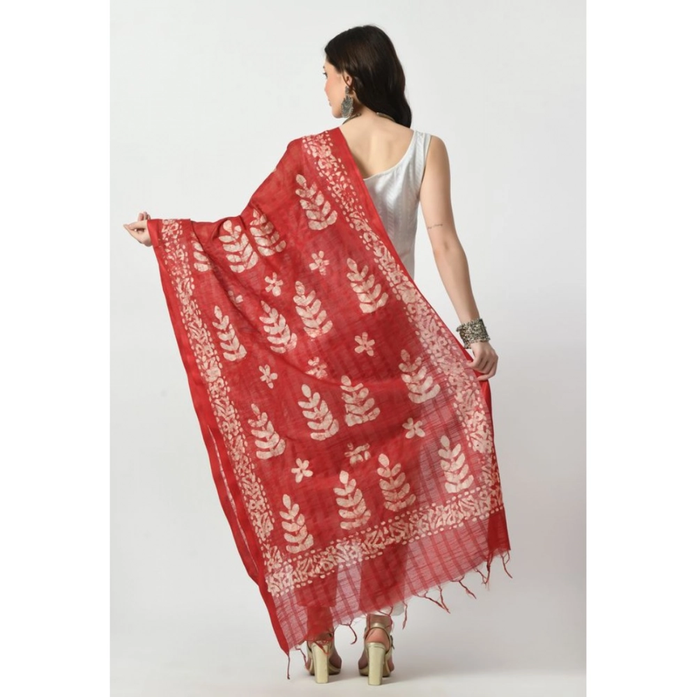Generic Women's Cotton Printed Dupatta (Red, Length: Free Size) - Image 4