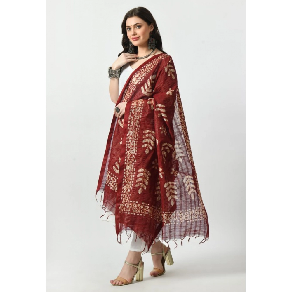 Generic Women's Cotton Printed Dupatta (Maroon, Length: Free Size) - Image 3