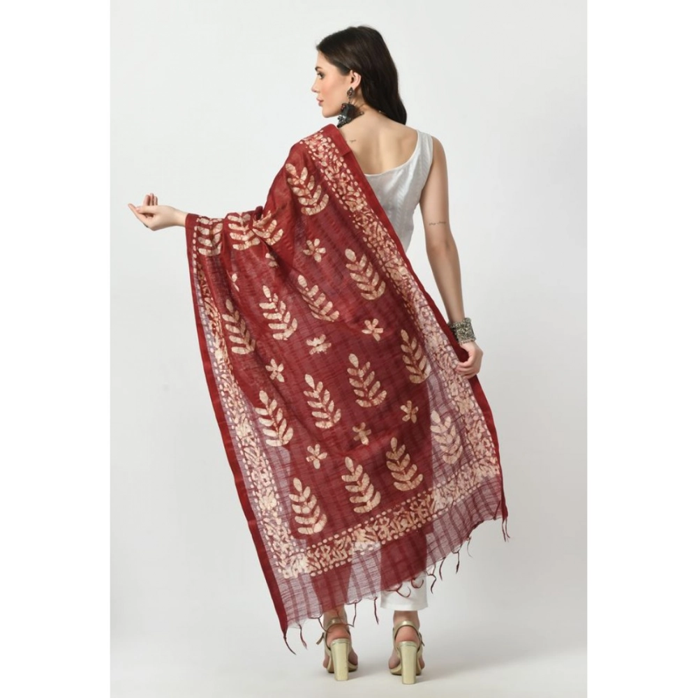Generic Women's Cotton Printed Dupatta (Maroon, Length: Free Size) - Image 4