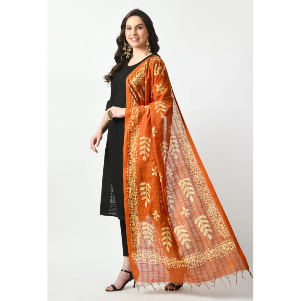 Generic Women's Cotton Printed Dupatta (Mustard, Length: Free Size) - Image 3