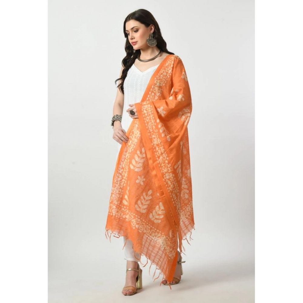 Generic Women's Cotton Printed Dupatta (Orange, Length: Free Size) - Image 3