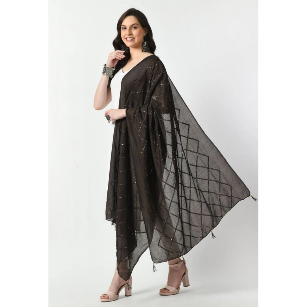 Generic Women's Chanderi Self Design Dupatta (Dark Browm, Length: Free Size) - Image 3