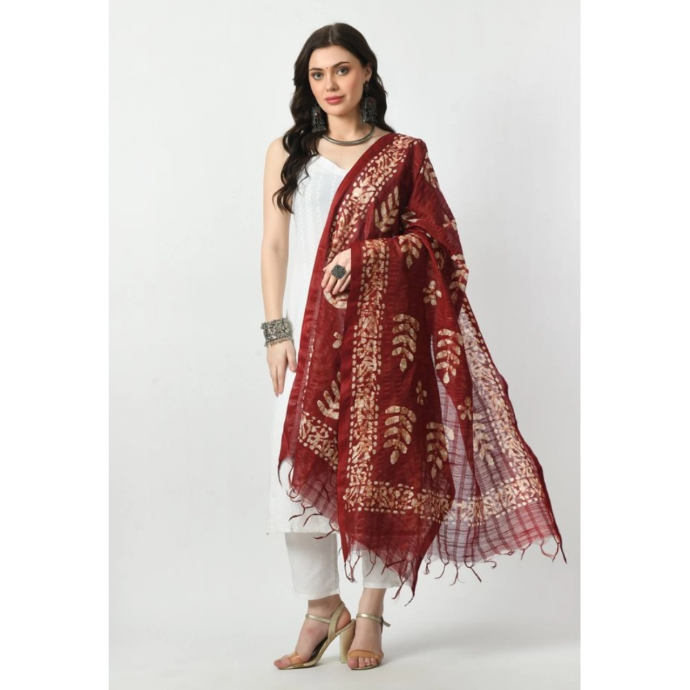 Generic Women's Cotton Printed Dupatta (Maroon, Length: Free Size) - Image 2