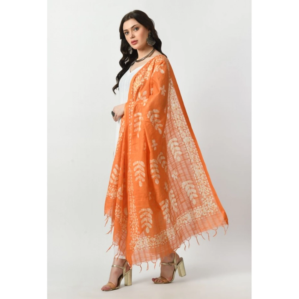 Generic Women's Cotton Printed Dupatta (Orange, Length: Free Size) - Image 2