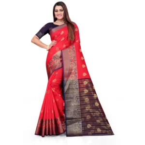 Generic Women's Silk Blend Woven Saree With Unstitched Blouse 5.5Mtr (Red)