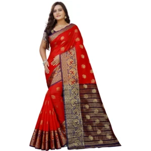 Generic Women's Silk Blend Woven Saree With Unstitched Blouse 5.5Mtr (Purple-Red)