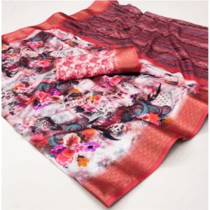 Generic Women's Cotton Silk Printed Saree With Unstitched Blouse 5.5Mtr (Multicolor)