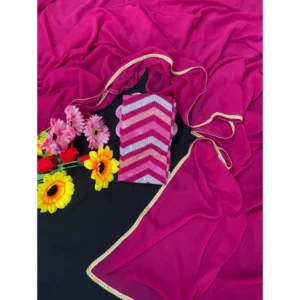 Generic Women's Fox Georgette  Solid Saree With Unstitched Blouse 5.5Mtr (Pink)