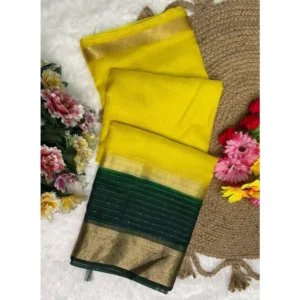 Generic Women's Khadi Cotton  Solid Saree With Unstitched Blouse 5.5Mtr (Yellow)