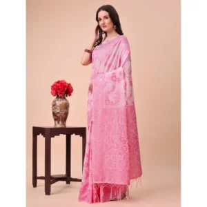Generic Women's Cotton Printed Saree With Unstitched Blouse 5.5Mtr (Pink)