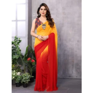 Generic Women's Small Lace Georgette Solid Ready-to-Wear Saree With Unstitched Blouse 5.5 Mtr (Red-Orange)