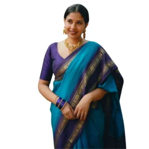 Generic Women's Silk Printed Saree With Unstitched Blouse 5.5Mtr (Blue)