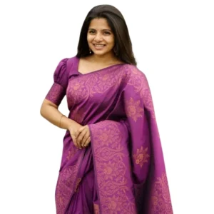 Generic Women's Silk Printed Saree With Unstitched Blouse 5.5Mtr (Purple)