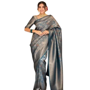 Generic Women's Silk Printed Saree With Unstitched Blouse 5.5Mtr (Rama)