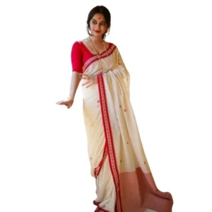 Generic Women's Cotton  Printed Saree With Unstitched Blouse 5.5Mtr (White)