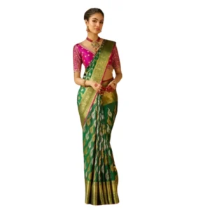 Generic Women's Silk Printed Saree With Unstitched Blouse 5.5Mtr (Green)
