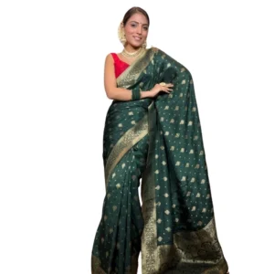 Generic Women's Silk Printed Saree With Unstitched Blouse 5.5Mtr (Green)