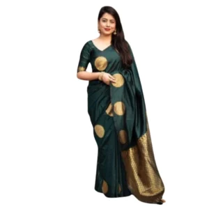Generic Women's Silk Printed Saree With Unstitched Blouse 5.5Mtr (Green)
