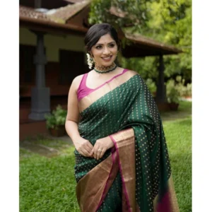 Generic Women's Silk Printed Saree With Unstitched Blouse 5.5Mtr (Green)