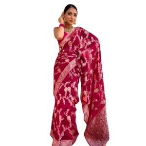 Generic Women's Silk Printed Saree With Unstitched Blouse 5.5Mtr (Pink)