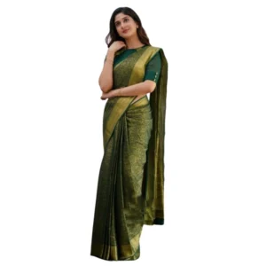 Generic Women's Silk Printed Saree With Unstitched Blouse 5.5Mtr (Green)