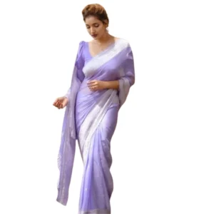 Generic Women's Cotton  Printed Saree With Unstitched Blouse 5.5Mtr (Lavender)