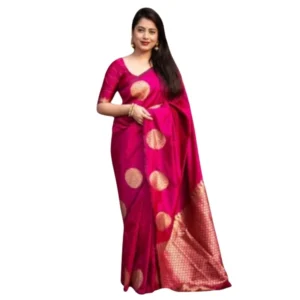 Generic Women's Silk Printed Saree With Unstitched Blouse 5.5Mtr (Pink)