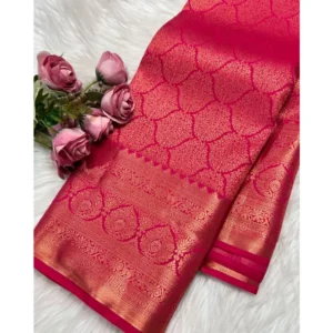 Generic Women's Silk Printed Saree With Unstitched Blouse 5.5Mtr (Rani Pink)