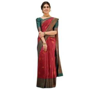 Generic Women's Silk Printed Saree With Unstitched Blouse 5.5Mtr (Red)