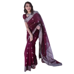 Generic Women's Cotton  Printed Saree With Unstitched Blouse 5.5Mtr (Maroon)