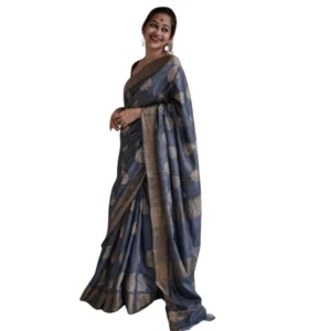 Generic Women's Silk Printed Saree With Unstitched Blouse 5.5Mtr (Grey)