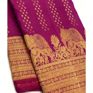 Generic Women's Silk Printed Saree With Unstitched Blouse 5.5Mtr (Rani Pink)