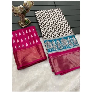 Generic Women's Soft Dola Cotton Kalamkari Printed Saree With Unstitched Blouse 5.5Mtr (Pink)