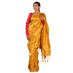 Generic Women's Soft Lichi Silk Woven Saree With Unstitched Blouse 5.5Mtr (Yellow)