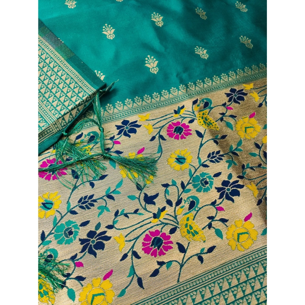 Generic Women's Banarasi Silk Printed Unstitched Salwar Suit Material With Dupatta (Rama, 3Mtrs) - Image 2