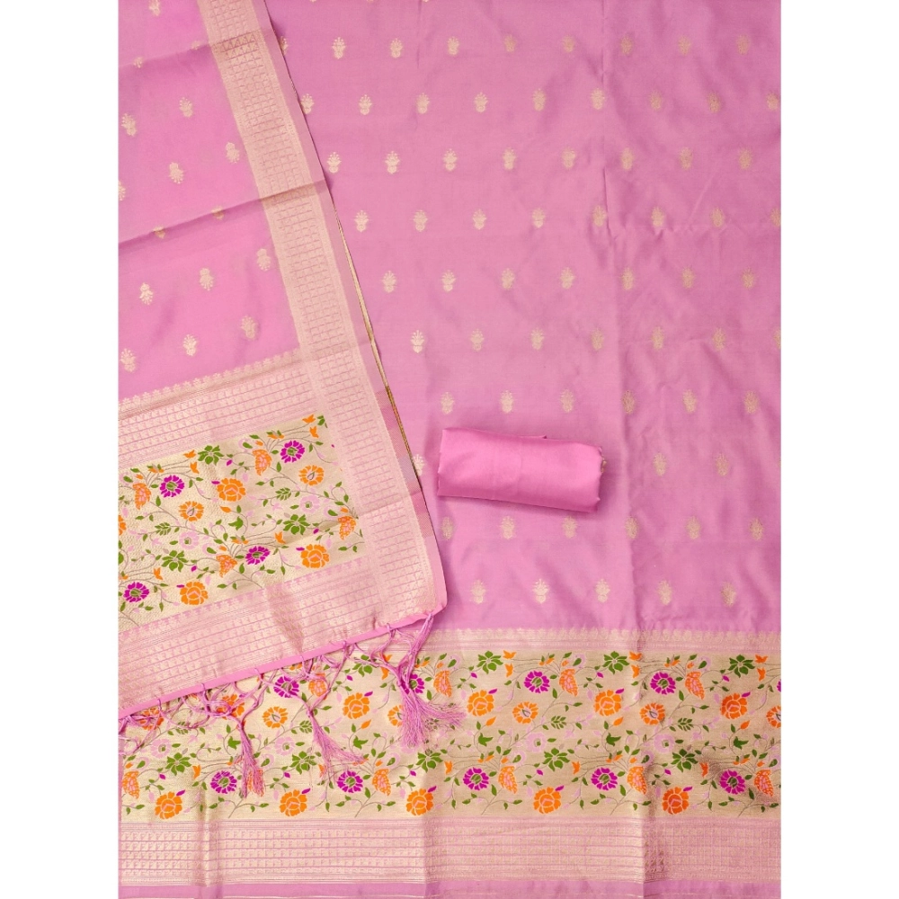 Generic Women's Banarasi Silk Printed Unstitched Salwar Suit Material With Dupatta (Light Pink, 3Mtrs) - Image 3