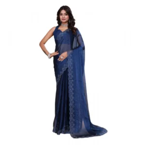 Generic Women's Jimmy choo Embellished Bollywood Saree With Unstitched Blouse 5.5Mtr (Blue)