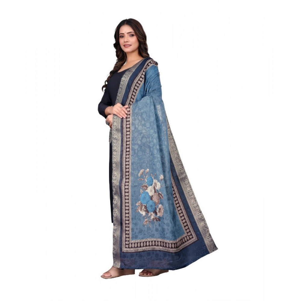 Generic Women's chanderi silk Printed Dupatta (Navy Blue, Length: 2 Mtr) - Image 4