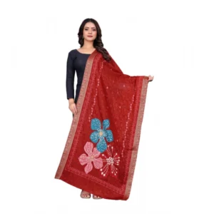 Generic Women's chanderi silk Printed Dupatta (Red, Length: 2 Mtr)