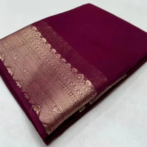 Generic Women's Crepe Chit Pallu Solid Saree With Unstitched Blouse 5.5Mtr (Purple)