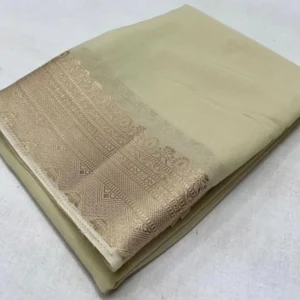 Generic Women's Crepe Chit Pallu Solid Saree With Unstitched Blouse 5.5Mtr (Beige)
