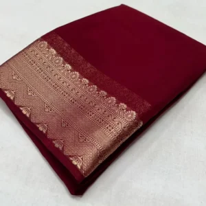 Generic Women's Crepe Chit Pallu Solid Saree With Unstitched Blouse 5.5Mtr (Maroon)