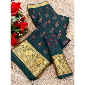 Generic Women's Digital Dolla Silk Printed Saree With Unstitched Blouse 5.5Mtr (Green)