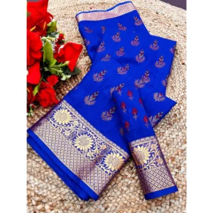 Generic Women's Digital Dolla Silk Printed Saree With Unstitched Blouse 5.5Mtr (Blue)