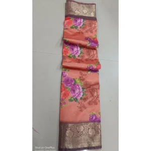 Generic Women's Digital Dolla Silk Printed Saree With Unstitched Blouse 5.5Mtr (Orange)