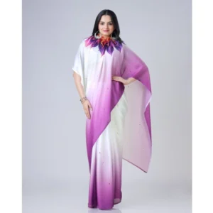 Generic Women's Soft Crepe Silk Printed Ready To Wear Saree With Unstitched Blouse 5.5Mtr (Purple)