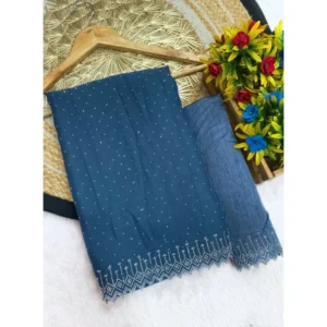 Generic Women's Georgette Stone Work Saree With Unstitched Blouse 5.5Mtr (Grey)